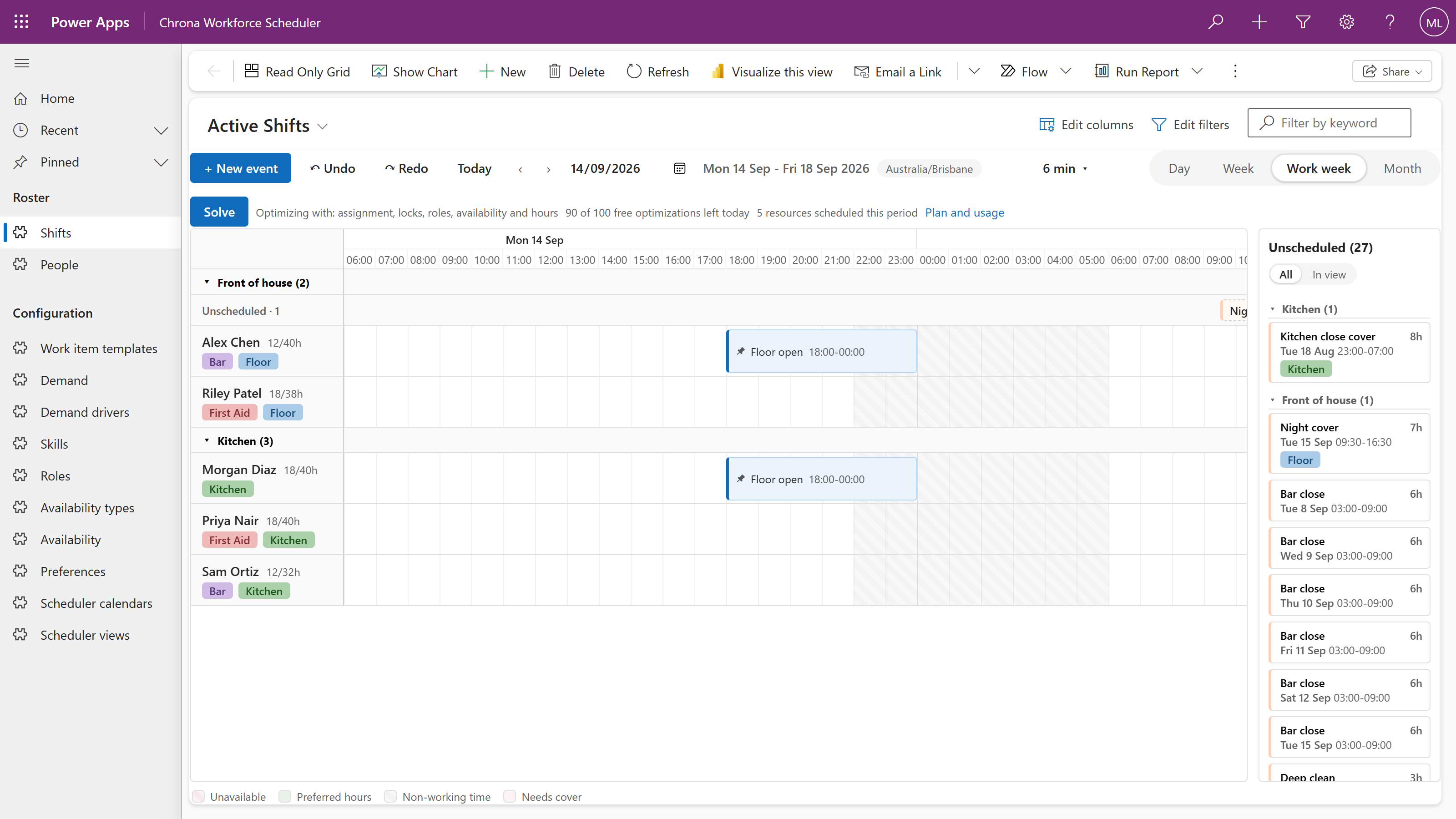 The Chrona Scheduler board in a model-driven app