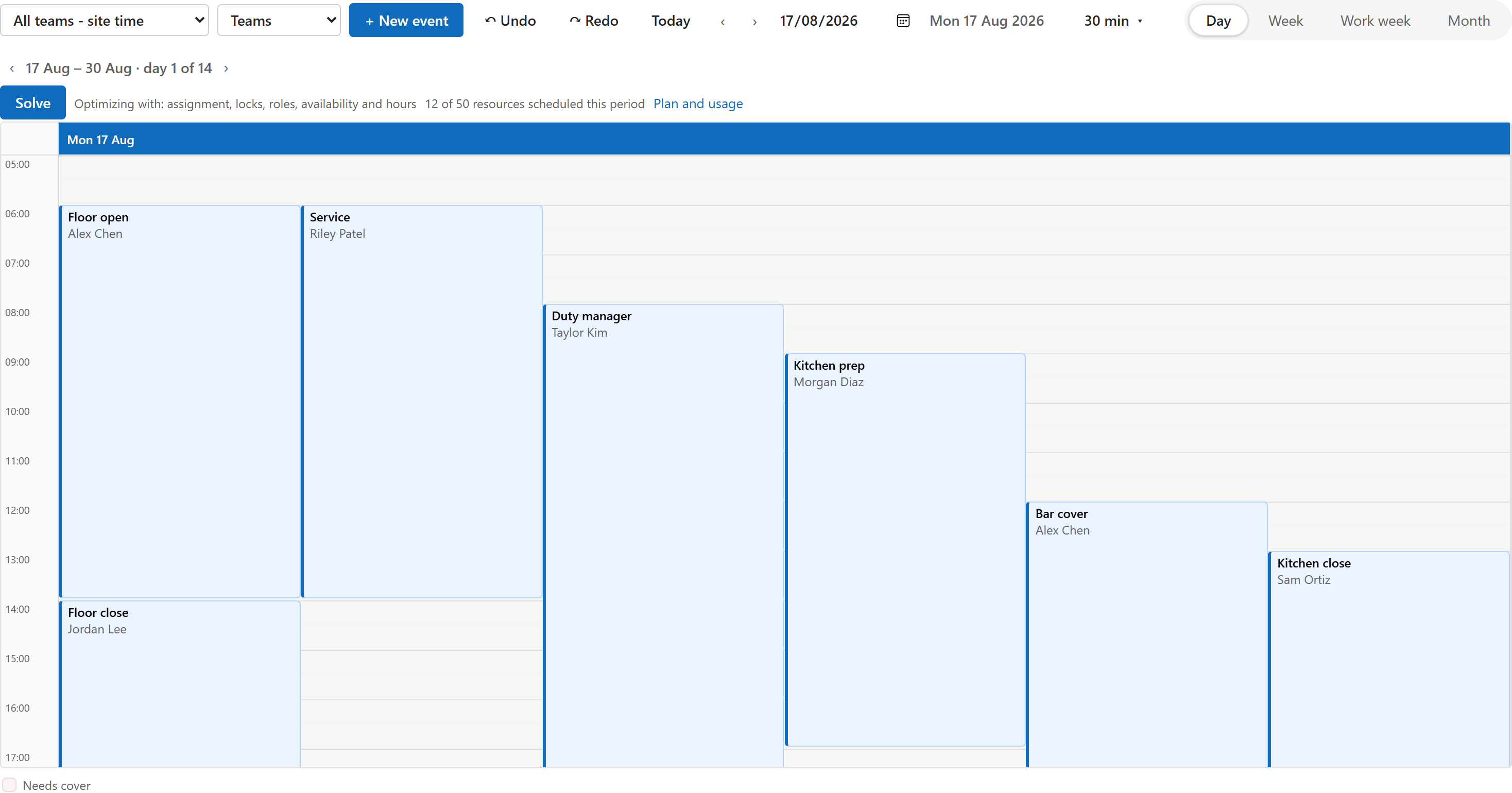 The day calendar layout